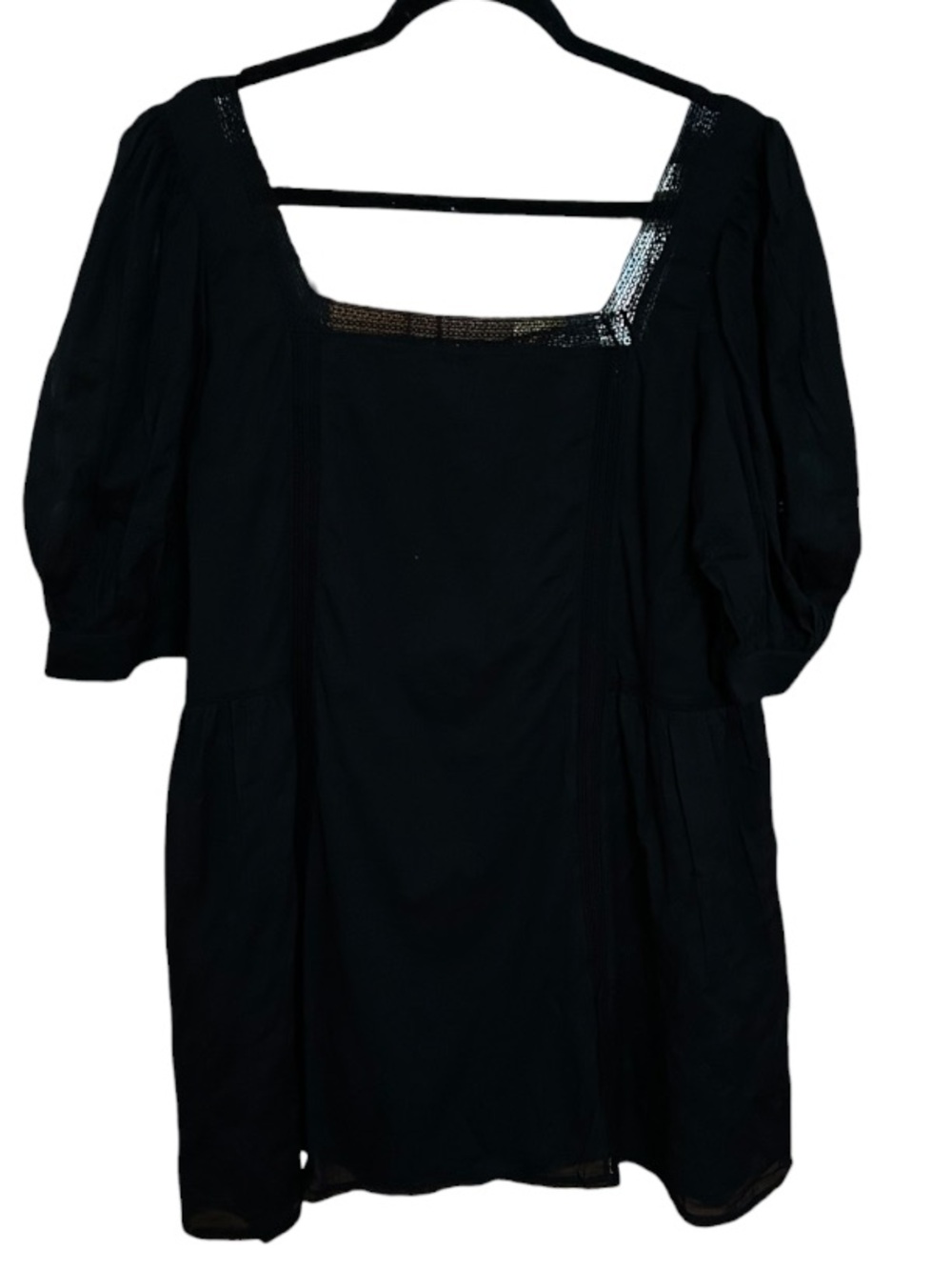 Aritzia Wilfred La Boheme Mini Puff Sleeve Cotton lace Dress black size large - Picture 5 of 8